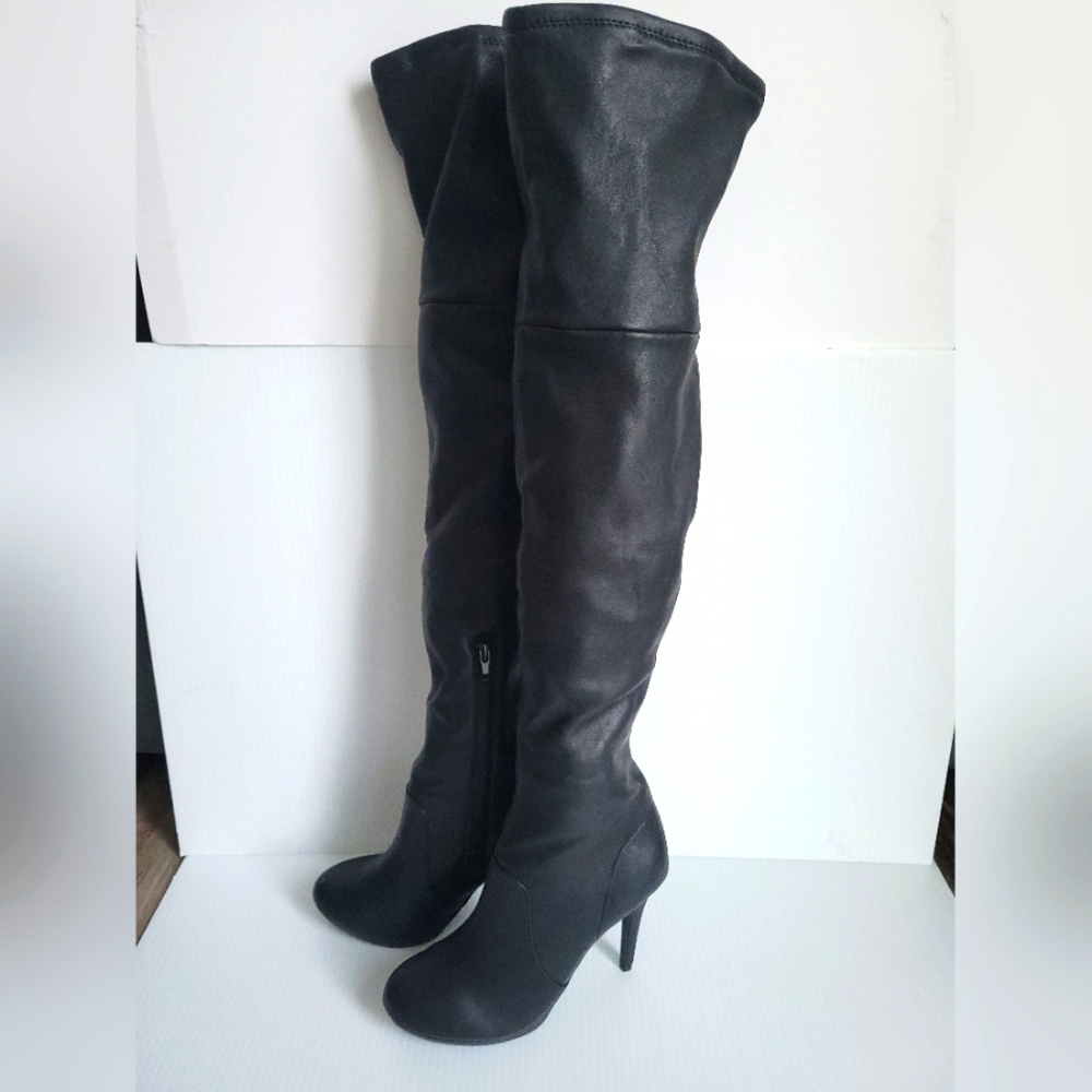 Thalia Sodi Over The Knee Beckie Heel Boots, Black, Size 6.5